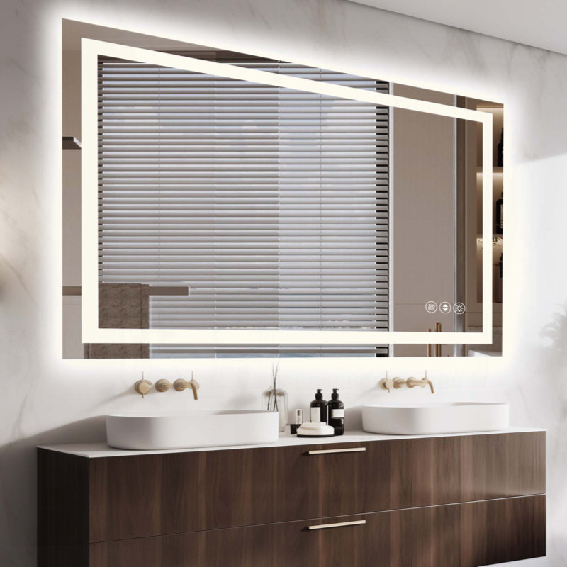 Frameless Dimmable LED Bathroom Mirror – 3 Color Temperatures, Anti-Fog, UL-Certified 5mm Tempered Glass, 30" x 48"