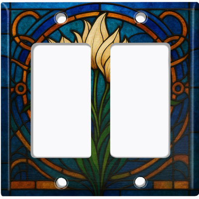 Couvercle de plaque d'interrupteur en métal; Fauteuil à bascule GFI de taille 2 US - image imprimée de fleurs de tulipes en verre coloré