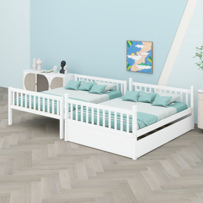 Triple-Sleep Bunk Bed With Integrated Trundle, Ladder, And Protective Rails