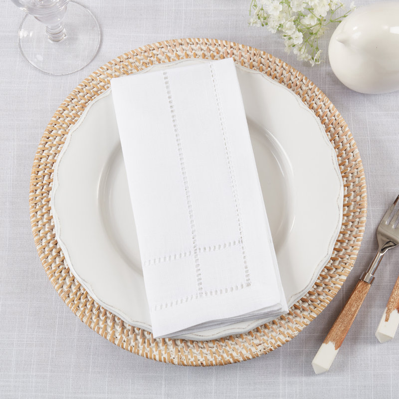 White Cotton Double Hemstitch Table Napkins Set of 4