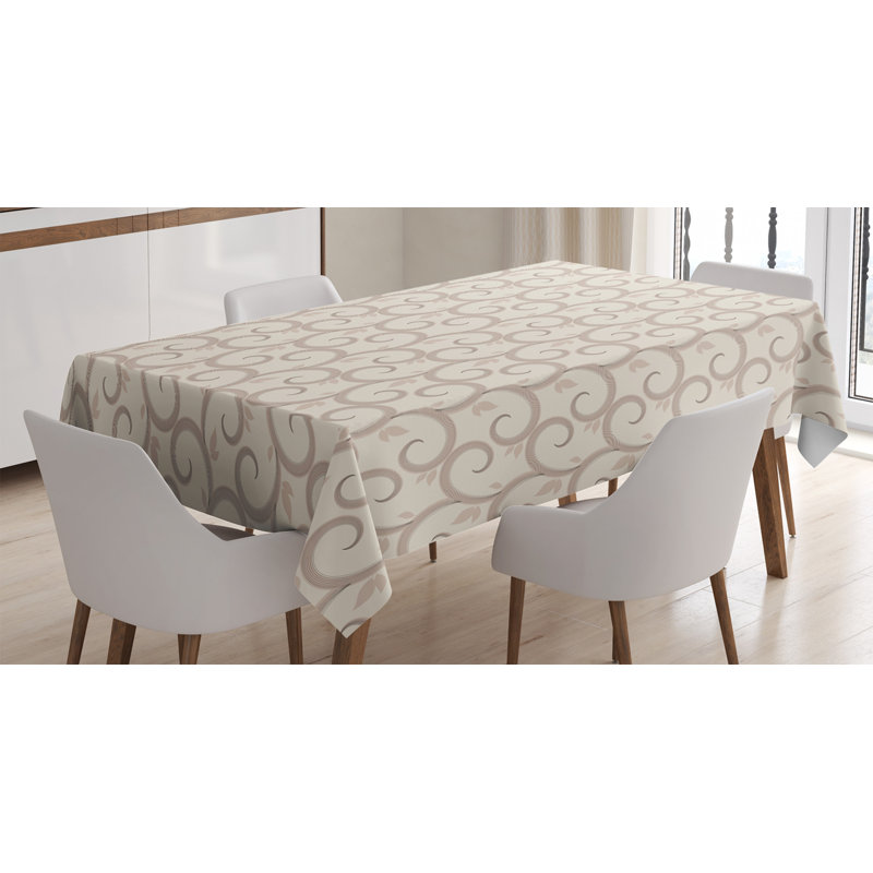 Ambesonne Beige Tablecloth, Swirling Leaves Motifs Regular Curved Baroque Floral Design Retro Old World In Mod Art, Rectangular Table Cover For Dining Room Kitchen Decor, 52" X 70", Beige