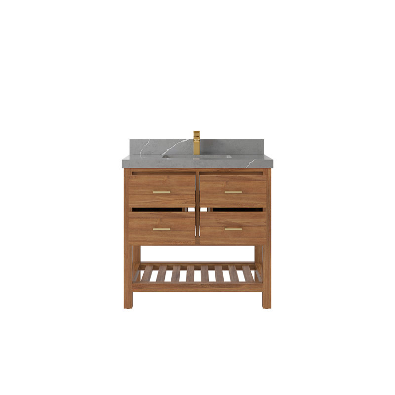 Parker Teak 36'' Single Bathroom Vanity with Top, Piatra Gray