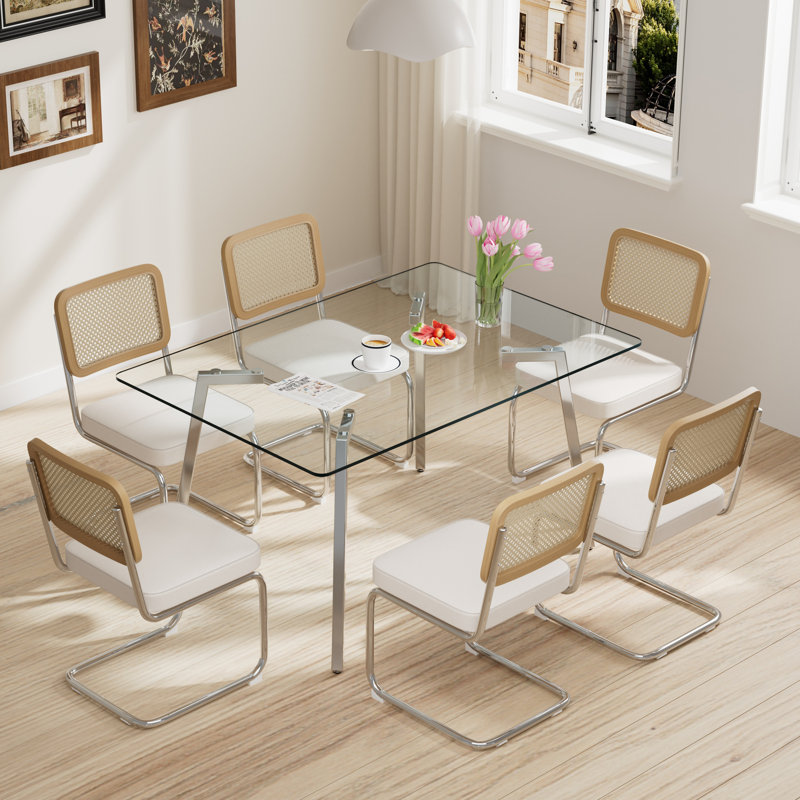 Ensemble de salle à manger rectangulaire, Beige/Argenté, 7
