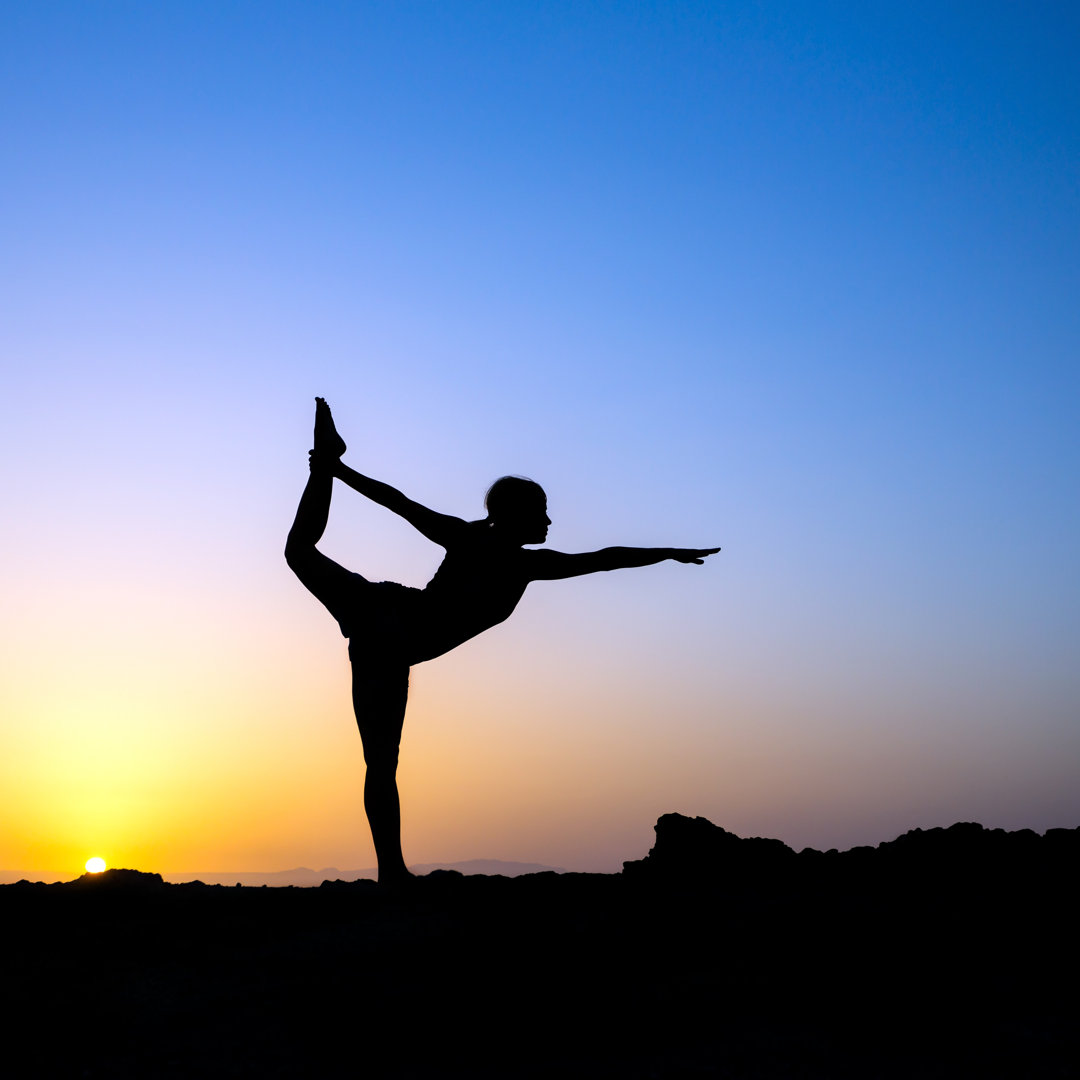 Leinwandbild Yoga Natarajsana Pose Sunset Silhouette