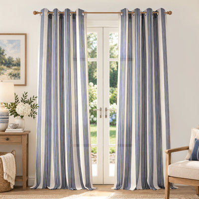Semi Sheer Grommet Linen Chris Stripe Patterned Curtains