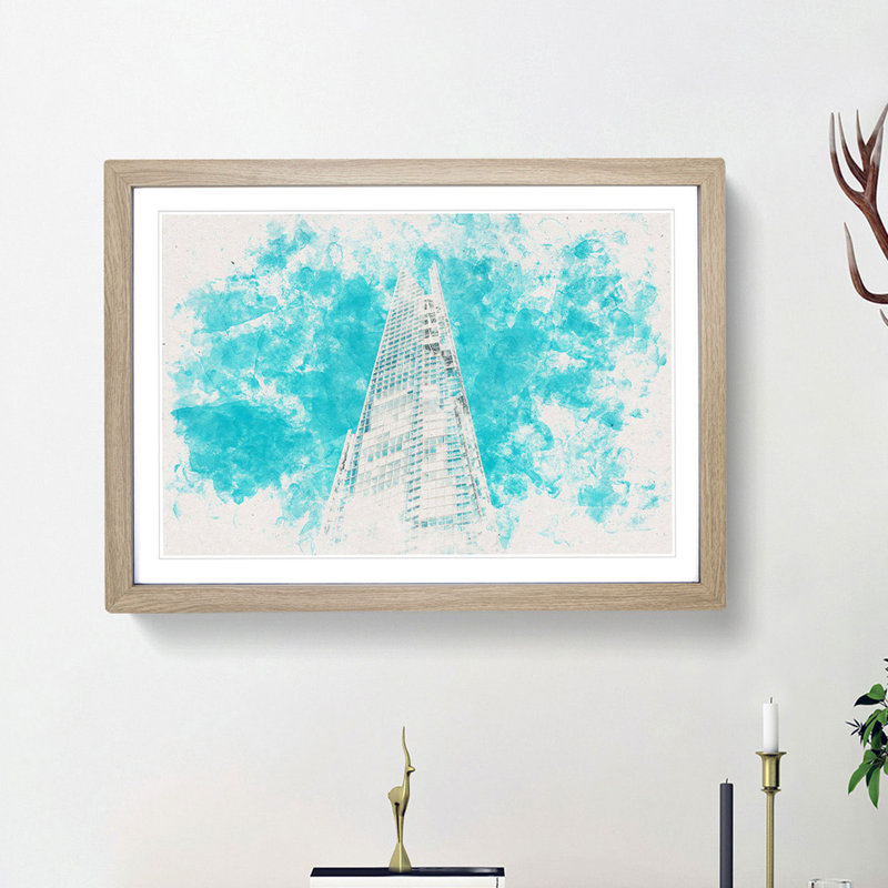The Shard in London England - Picture Frame Painting Print, Oak Framed, 45cm H x 63cm W x 2cm D