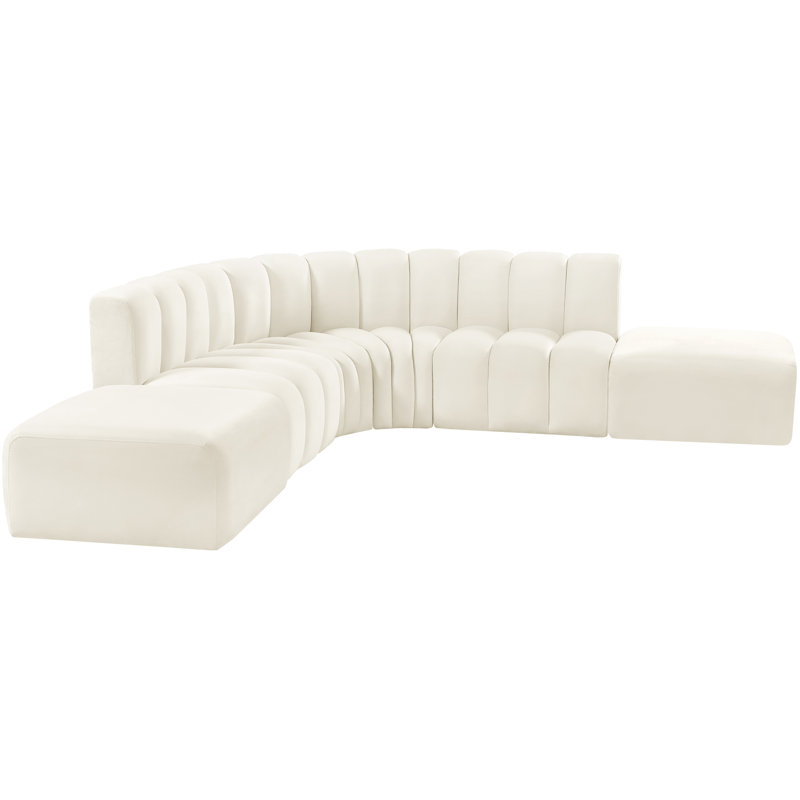 Issic Upholstered Curved Sectional with Ottoman Reversible, Cream Velvet