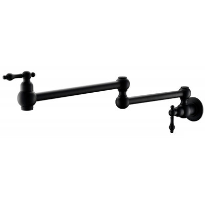 Pot Filler Faucet Wall Mount, Matte Black, Double Jointed Swing Arms, Scratch , Rust , 100% Brass For Reliability Black Mounted, Joint Proof, Disconnecting