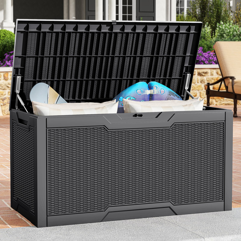 Boîte de rangement verrouillable en résine résistante à l'eau 100 gallons Quartey, gris