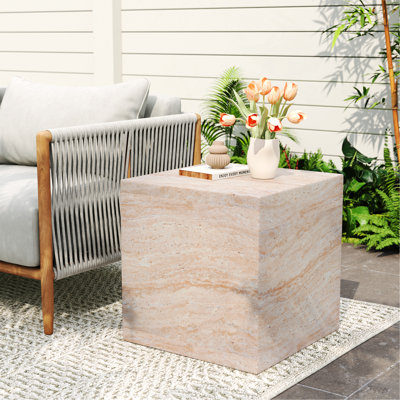 Outdoor/Indoor Square Travertine Lightweight Concrete Side Table