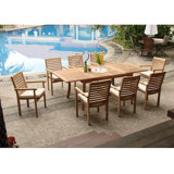 9 Pc Luxurious Grade-A Teak Dining Set - 94" Rectangle Table And 8 Hari Stacking Arm Chairs #01Hr7