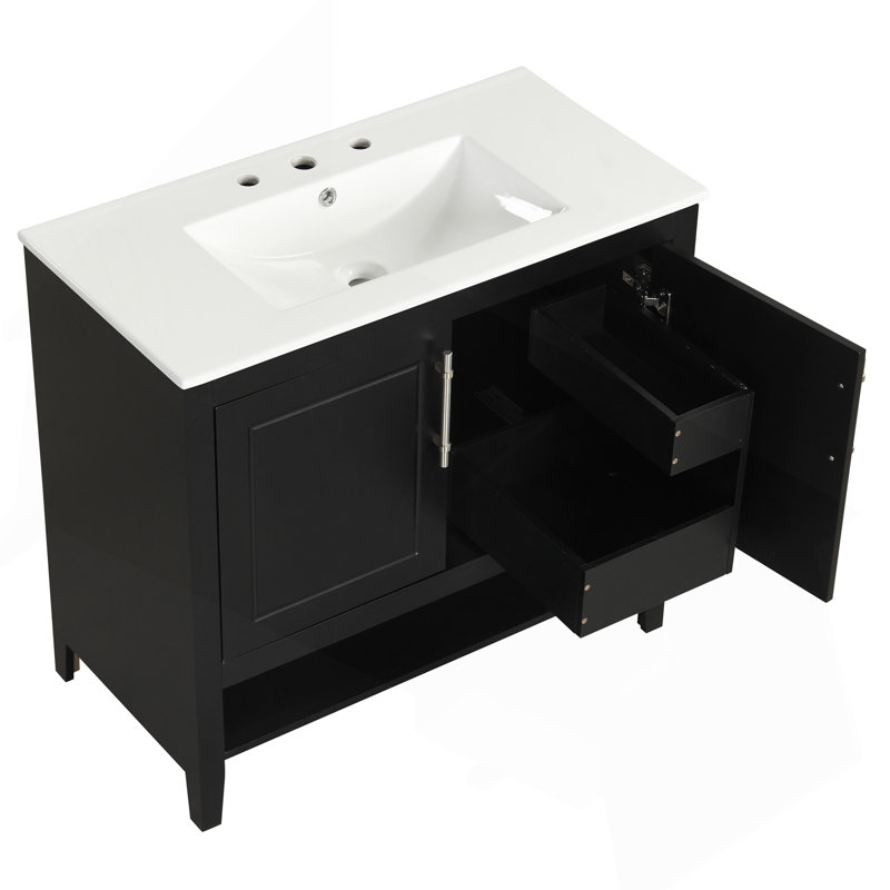 Meuble-lavabo 36 po avec lavabo, armoire de salle de bain multifonctionnelle avec portes et tiroirs, cadre en panneau de fibres à densité moyenne et panneau de fibres à densité moyenne, noir