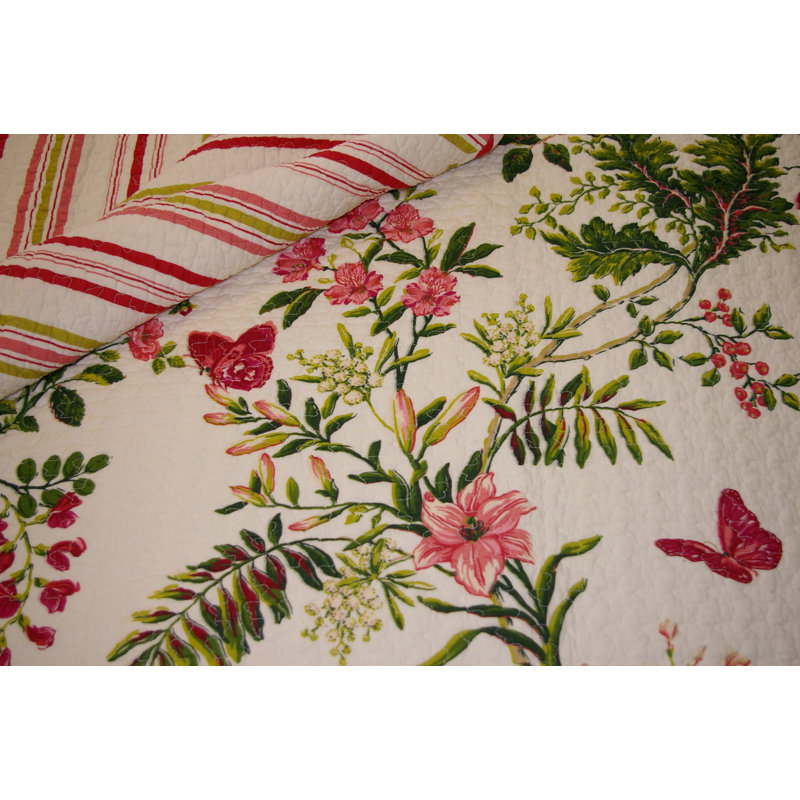 Butterflies Multicolor Quilted Cotton Botanical Throw Blanket