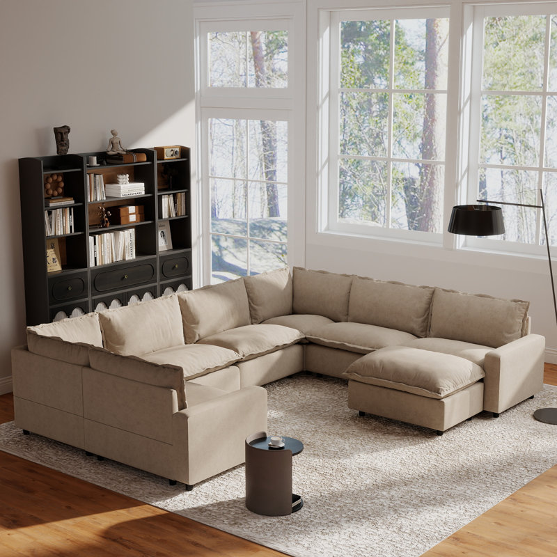 Canapé modulaire en tissu 8 pièces avec repose-pieds 8 pièces, Lin kaki