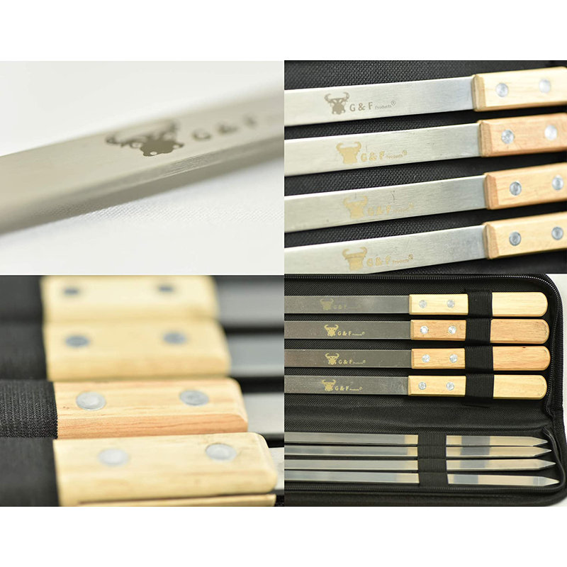 Heavy-Duty Stainless Steel BBQ Skewers with Wooden Handles, Set of 8
