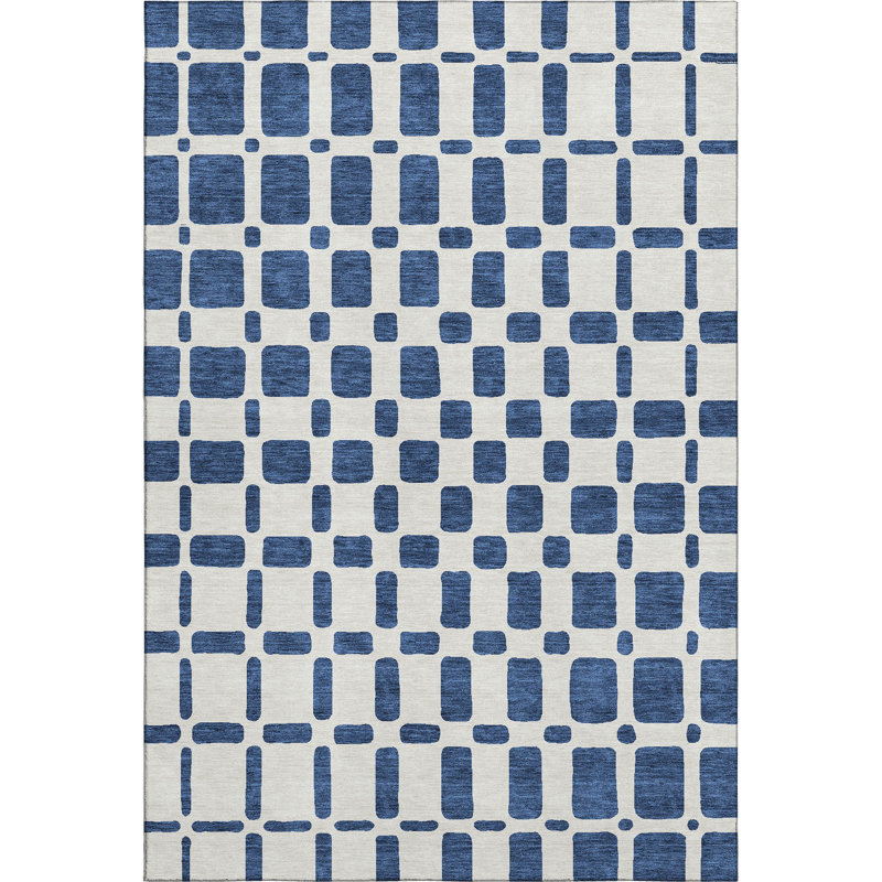 Tapis bleu marine de qualité supérieure lavable à la machine Prisco, Rectangle 10 pi x 14 pi