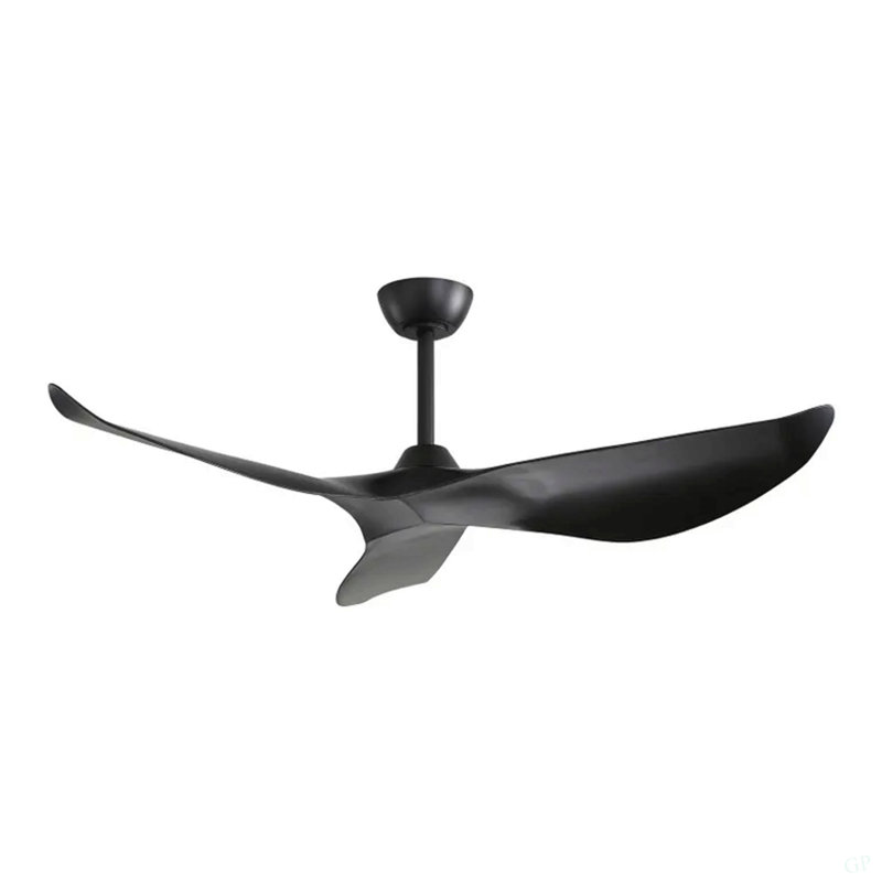 52 Inch Indoor Ceiling Fan No Light With 6 Speed Remote Control 3 ABS Blades Reversible DC Motor, Black, Black