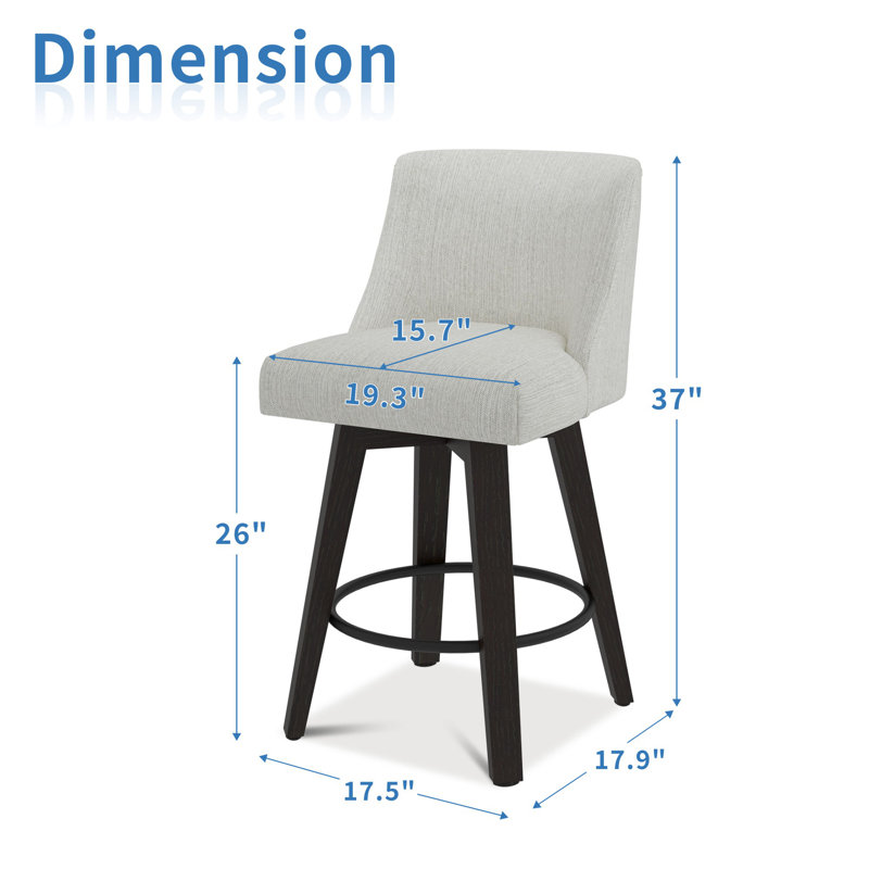 Hokku Designs & Makiba 360° Swivel Counter Height Bar Stool - CertiPUR-US Foam, Solid Wood Frame, Linen Upholstery, 4