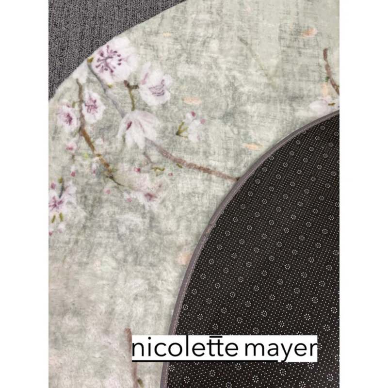 Shag Floral Area Rug, Celadon, Round 8'