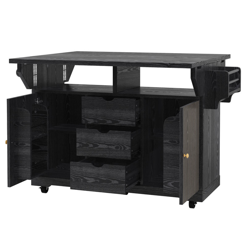 142.5 cm W Kitchen Cart with, Black