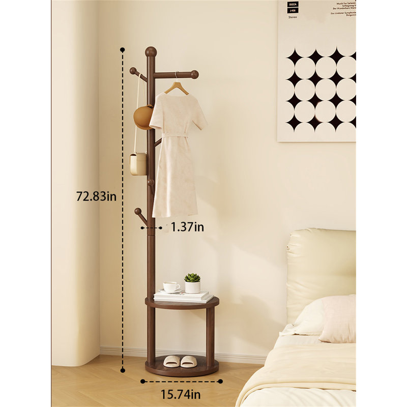 Simplify Solid Wood Clothes And Hat Stand, Brown