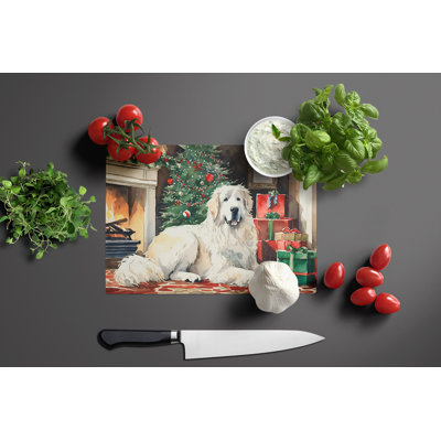 Great Pyrenees Cozy Christmas Glass Cutting Board Large
