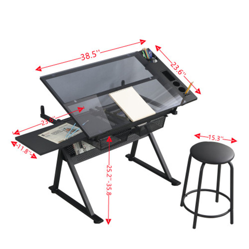 97.79cm x 59.94cm Glass Sewing Table