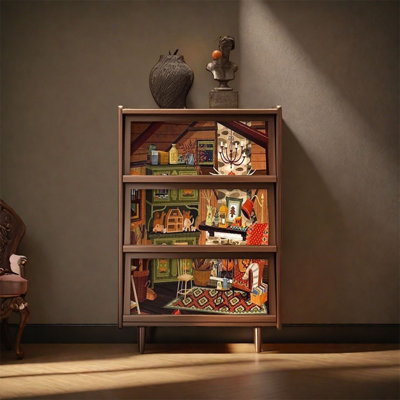 Walnut Three Door Storage Decorative Cabinet