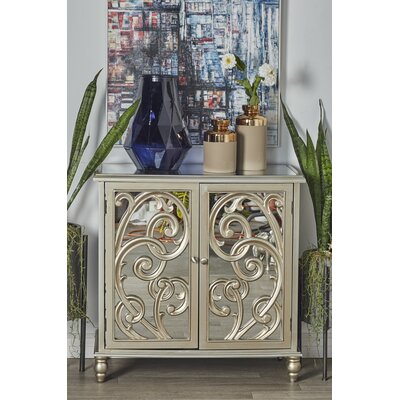 Wood Intricately Carved 1 Shelf and 2 Doors Scroll Room Cabinet with Mirrored Front -  Rosdorf Park, ROSP5476 43156373