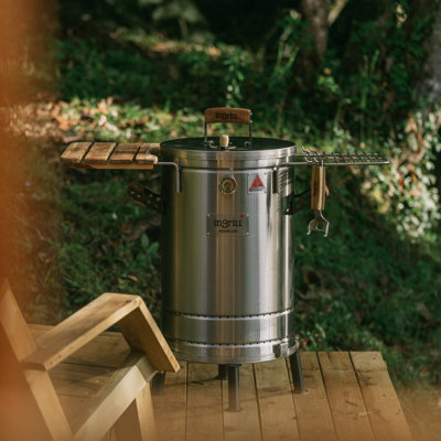 Fumoir 3 en 1 en acier inoxydable de qualité supérieure - Barbecue portatif au charbon de bois avec thermomètre, fumoir de cuisine d'extérieur 25 lb pour le camping, la cour et le barbecue à domicile INGRILL