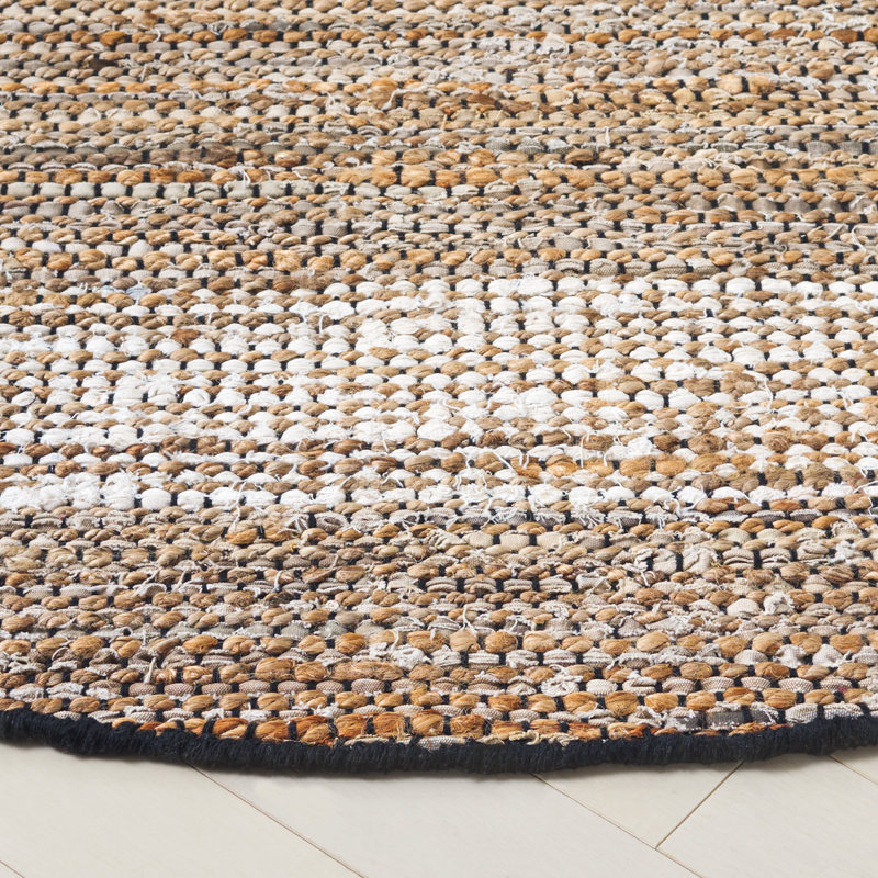Tapis beige en jute / coton tissé à la main Cape Cod 153, Rond 6 pi