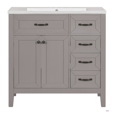 Meuble-lavabo 36 po avec lavabo, armoire de salle de bain avec tiroirs, structure solide et panneau de fibres à densité moyenne