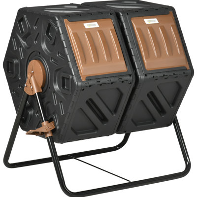 Dual Chamber Compost Bin Tumbler, 34.5 Gallon - Outdoor With Ventilated Structure And Strong Steel Base Thorough Ventilation Facility Legs
