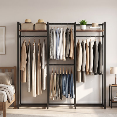 Étagère de garde-robe de 178 cm de large avec 4 barres de suspension, 2 tablettes et un espace de rangement supérieur