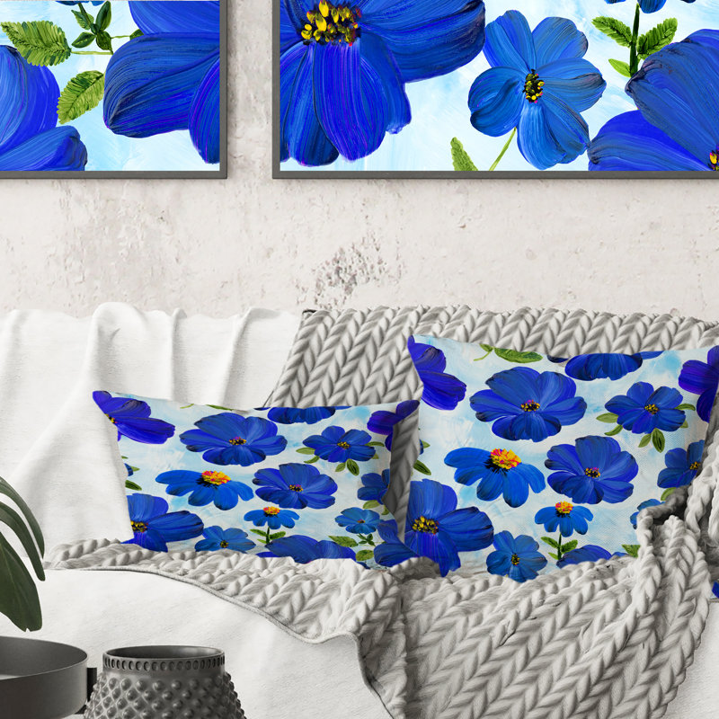 Coussin décoratif abstrait à motif de fleurs abstraites bleu clair 1