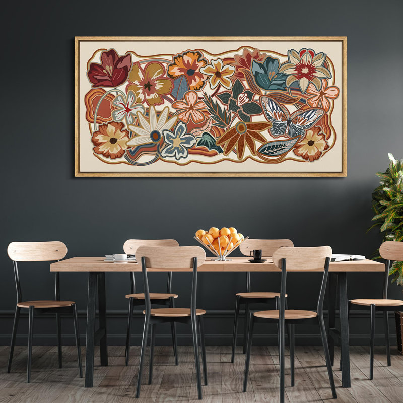 Abstrait botanique floral automnal vibrant, H 30 po x l 60 po, Naturel