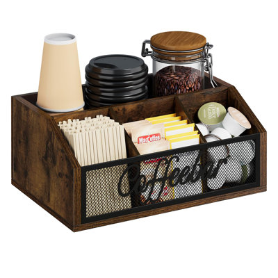 Organisateur de station de café pour comptoir, organisateur de bar à café en bois avec séparateurs amovibles pour dosettes, sirop, tasses, agitateur, thé - Accessoires de café