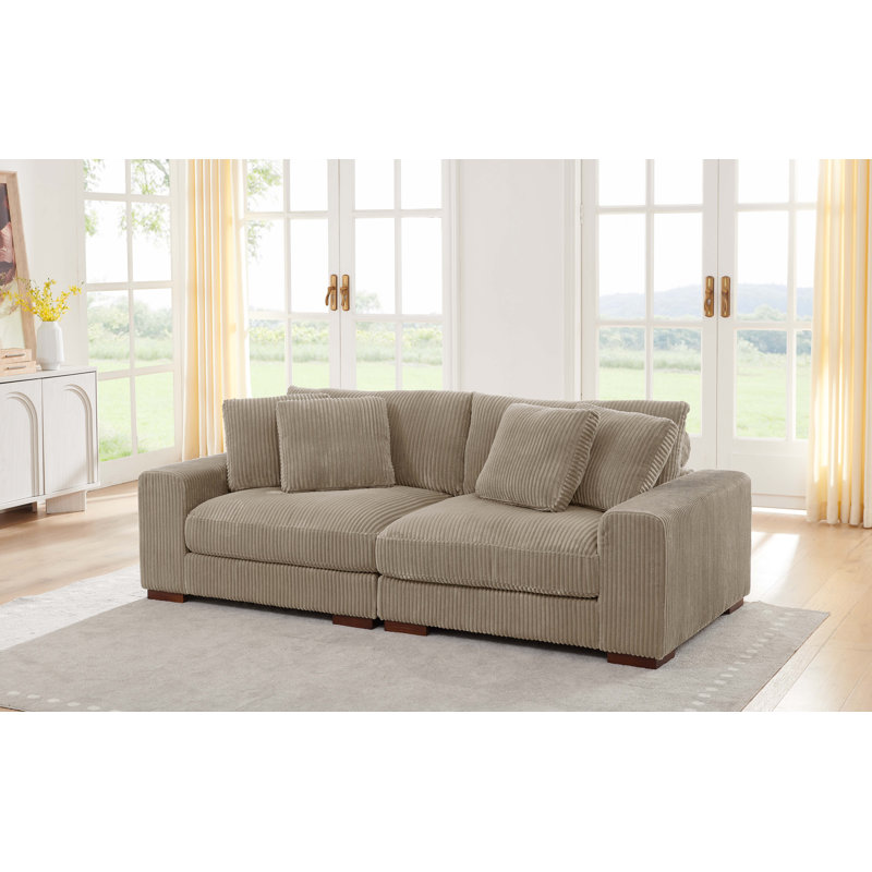 Kijuana Square Arm Sofa with Reversible Cushions, Light Taupe, 33" H x 89" W x 43.5" D, 2