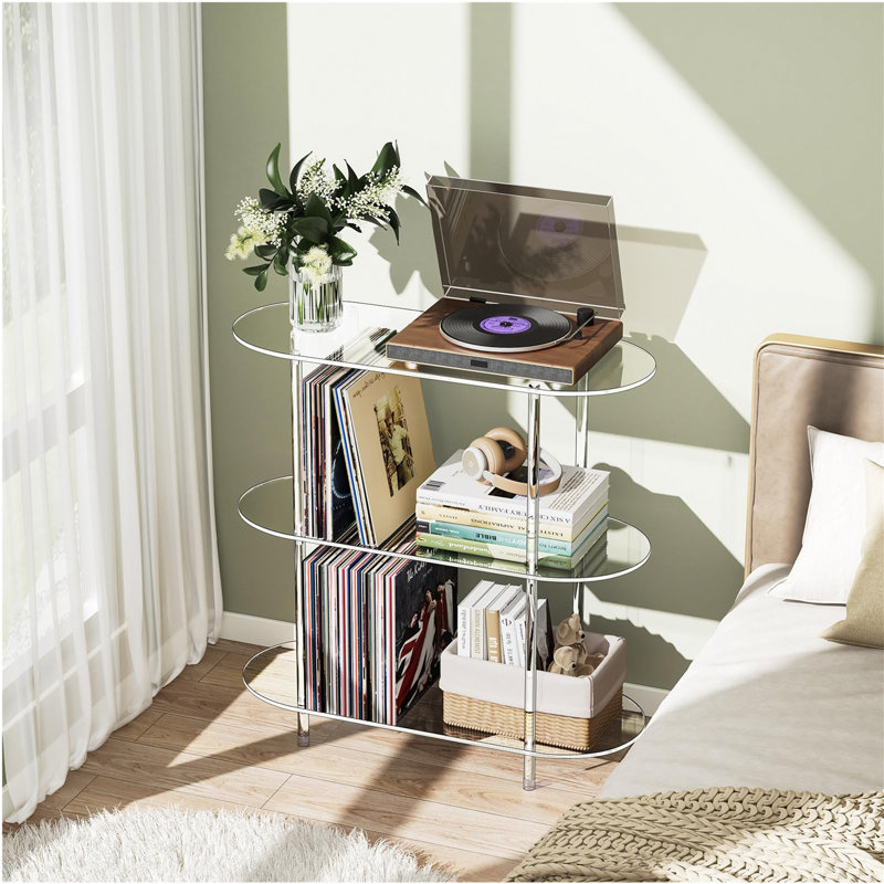 Clear Acrylic Record Player Stand, 3 Tier Oval Side Table, Modern