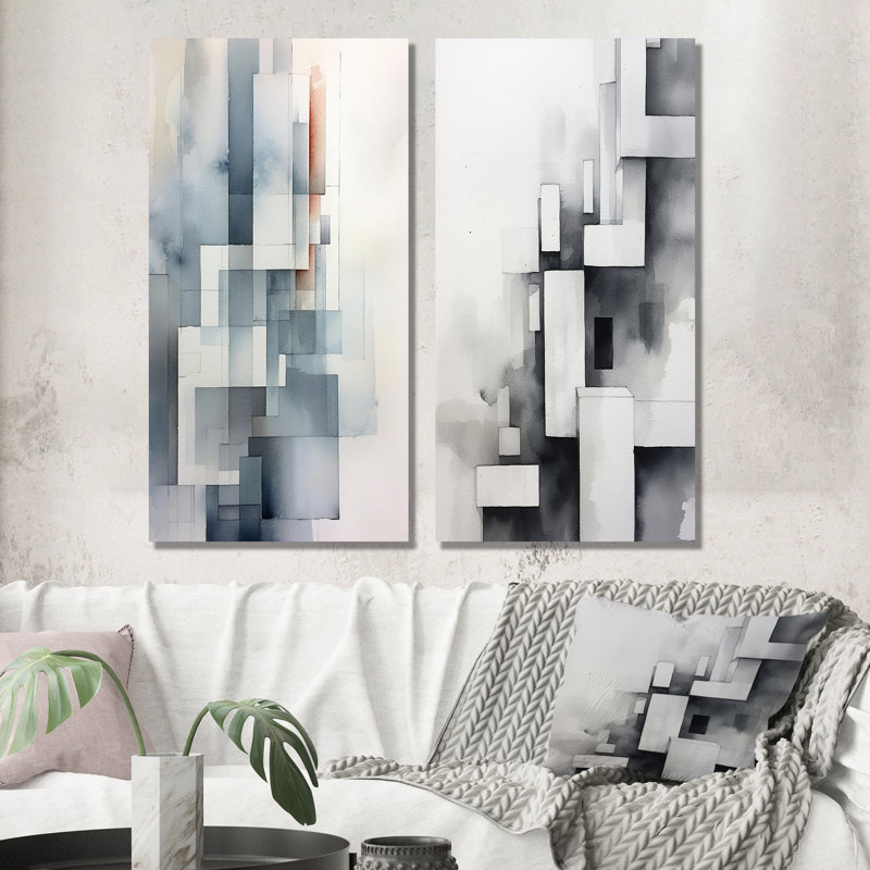 «Zen abstrait gris», 2 pièces sur toile, H 32 po x l 32 po, Toile tendue