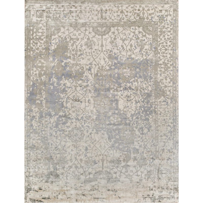 Antique Weave Bamboo Oriental Area Rug in Silver