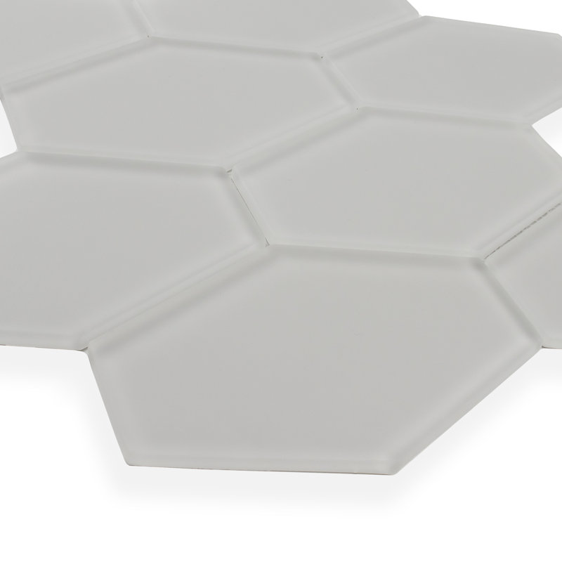 Long Hex 10.60in.x11 in. Glass Mosaic Tile, Misty Gray Matte