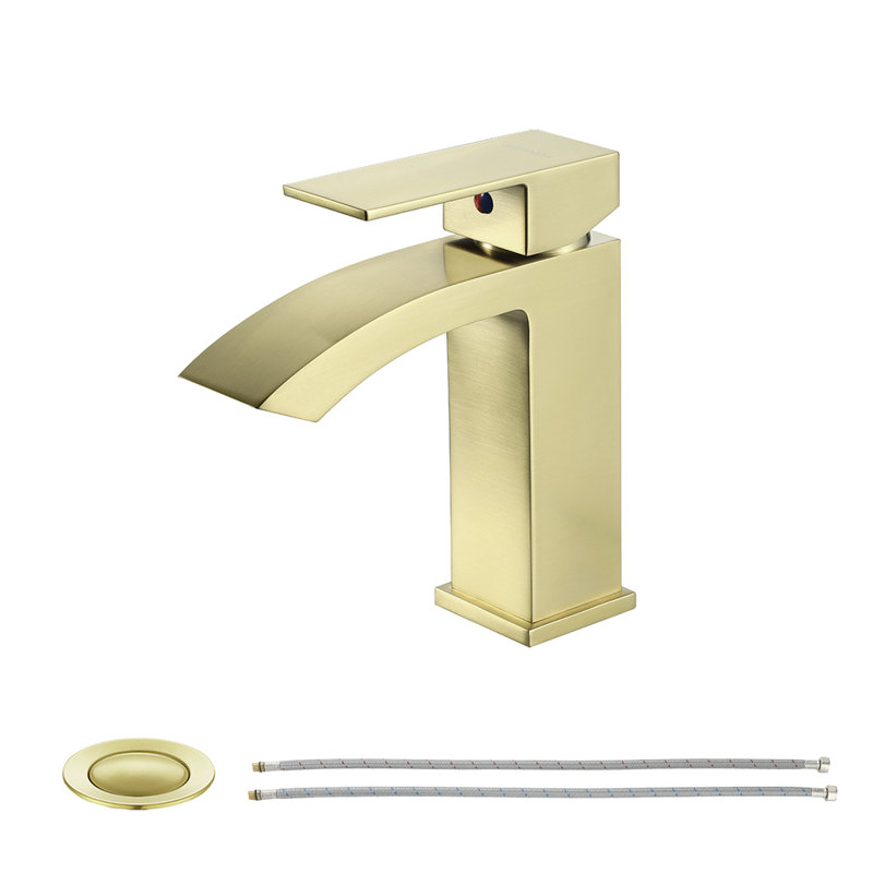 Single-handle Bathroom Faucet with Drain Assembly, Brushed Gold