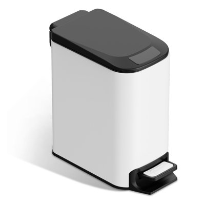 1.6 Gallon Slim Bathroom Trash Can – Soft‑Close Lid, Step Pedal, Removable Inner Liner, Stainless Steel Garbage Can for Bathroom, Bedroom, Office (Whi