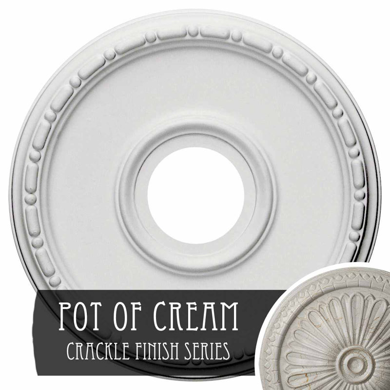 Médaillon de plafond Endurathane Medea, DE 16 1/2 po x P 3 7/8 po x P 1 1/2 po (convient aux auvents jusqu'à 5 3/8 po), pot peint à la main de fini craquelé crème