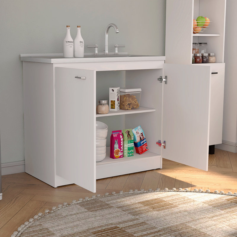 Évier utilitaire avec armoire, porte double, une tablette