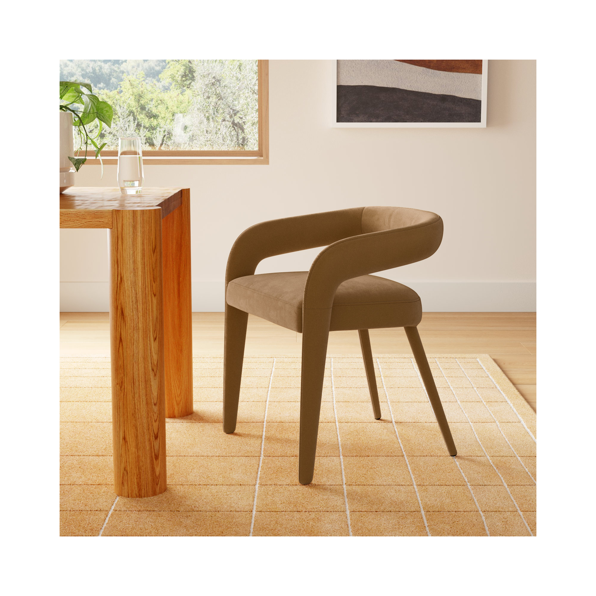 Freddi Velvet Dining Chair, Tan