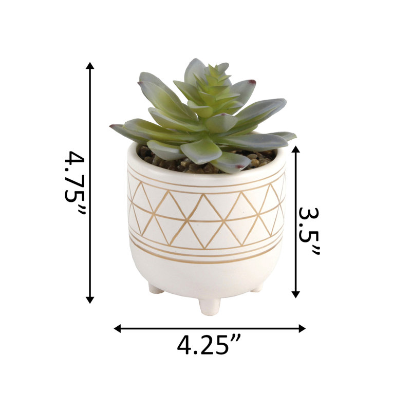 Plante molle artificielle en pot, H 9 po x l 5,75 po x p 5,75 po, Blanc / doré