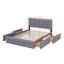 Structure de grand lit avec 4 tiroirs de rangement et tête de lit, lit plateforme tapissier avec tissu en lin, support à lattes en bois-207749224