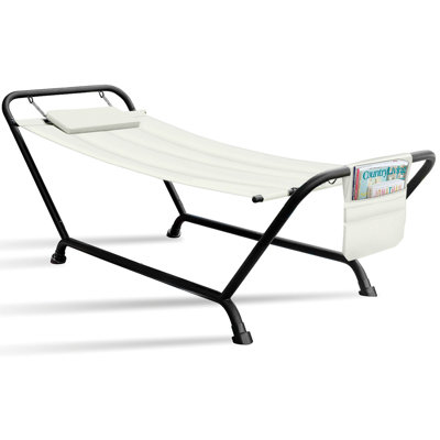  Lit hamac confortable pour 1 personne avec support, coussin et poches de rangement beige